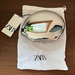 Zara Metallic Silver Clutch NWT